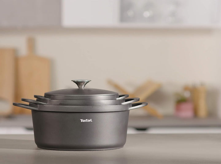 TEFAL TRATTORIA Schmortopf 24 cm, Bräter aus Alugus, antihaft beschichteter Topf, gute Wärmespeicher