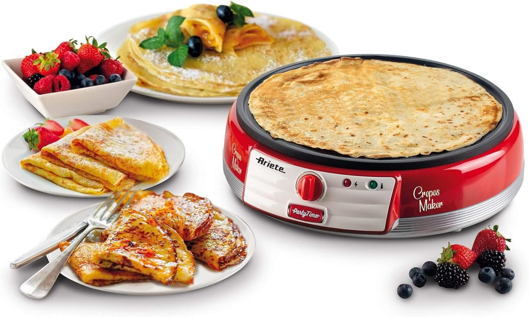 Ariete 202 Crepes Maker Party Time, Elektrische Kochplatte für Crepes, 1000 W, Antihaftbeschichtete