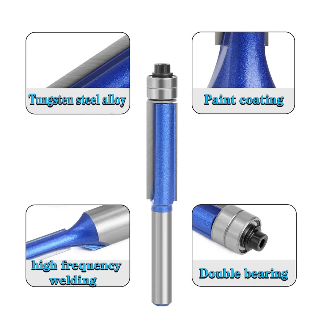 Yuentoen 4 Stück Bündigfräser Fräser Set,Blau Bündigfräser 1/4 Zoll Schaft, Doppelseitiger Fräser mi