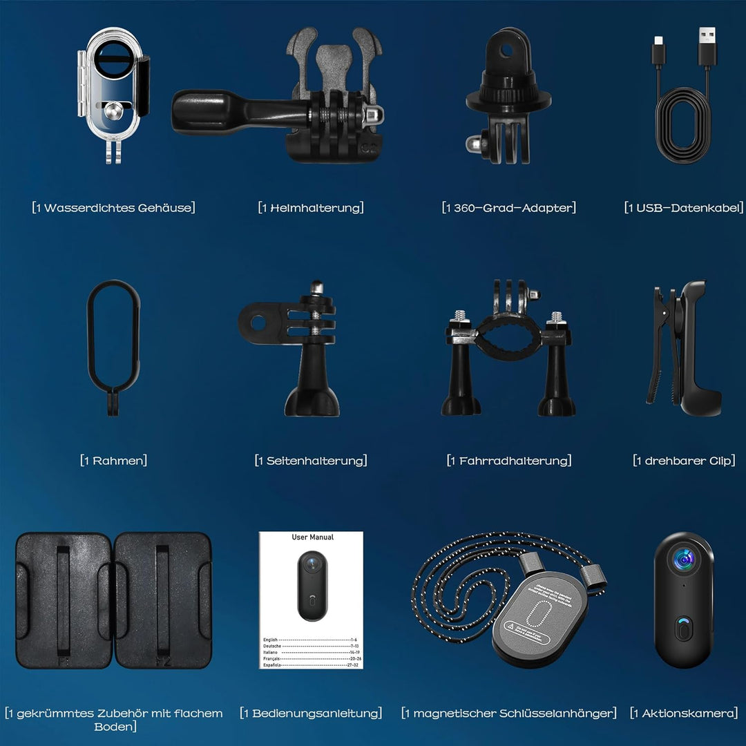 Mini Action Cam WIFI,1080P Unterwasserkamera Wasserdicht bis 30M,Freihand-POVs,Überall Anbringbar,36