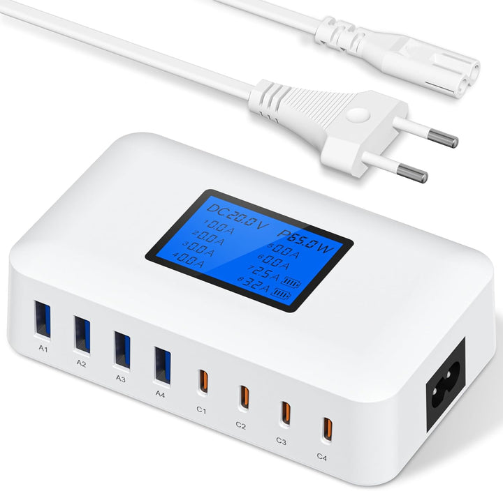200W USB C Ladegerät Mehrfach – 8-Port USB C Netzteil, USB Ladestation mit LCD Bildschirm, PD 65W Sc