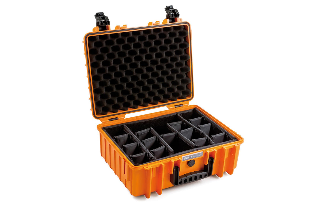 B&W Transportkoffer Outdoor - Typ 5000 Orange - mit variabler Facheinteilung - wasserdicht nach IP67