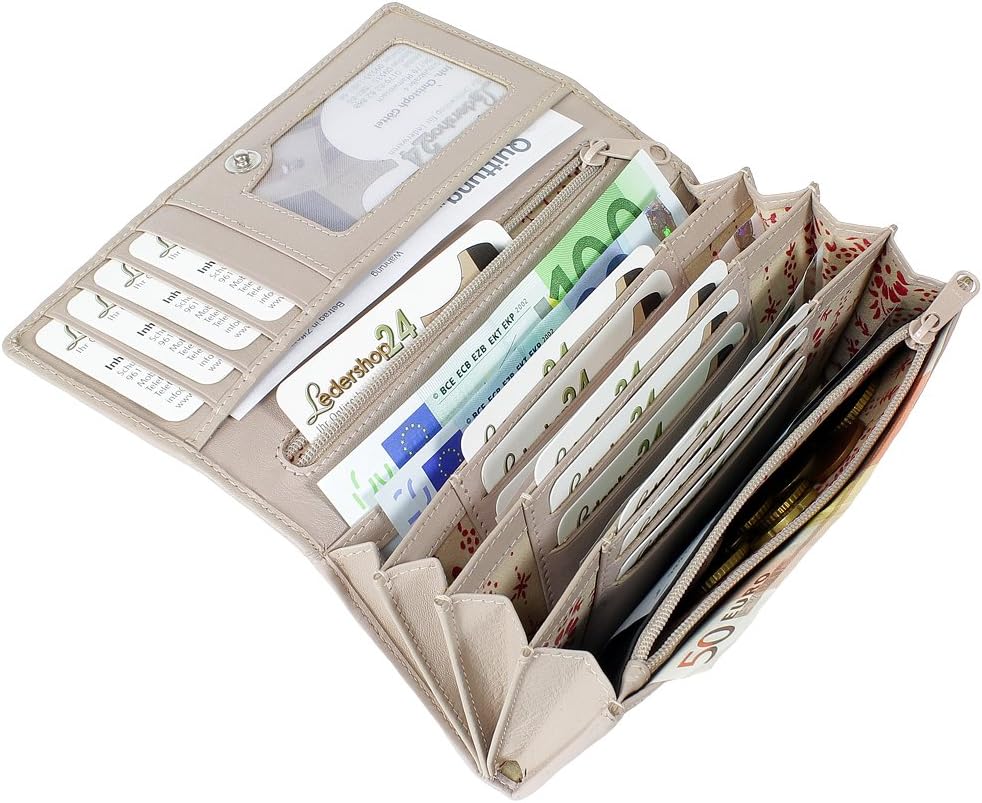 Branco Damen Geldbörse Portemonnaie Leder Damenbörse Damen Geldbeutel taupe, Taupe