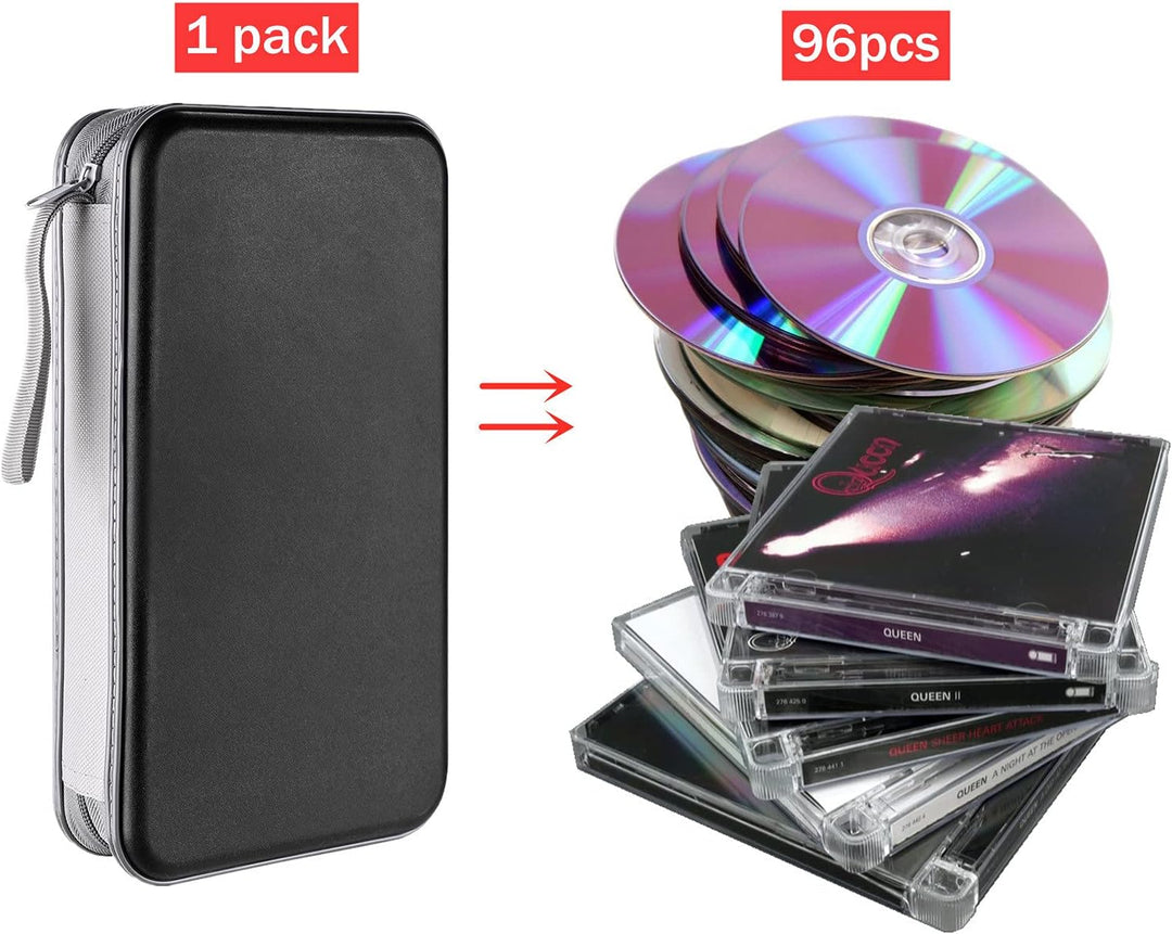 LIOVODE DVD-Tasche,96 Kapazität CD-Hülle Halter Lagerung Veranstalter Hartplastik Schutz Disc-Geldbö