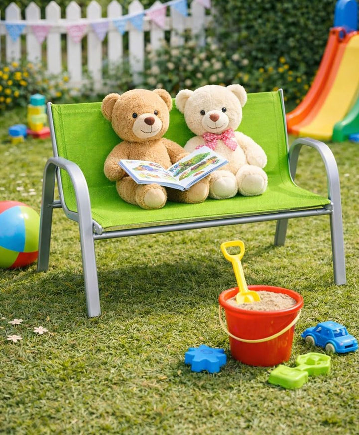Hline Kinderbank Gartenbank für 2 Kinder 2-Sitzer Bank (Grün), Grün