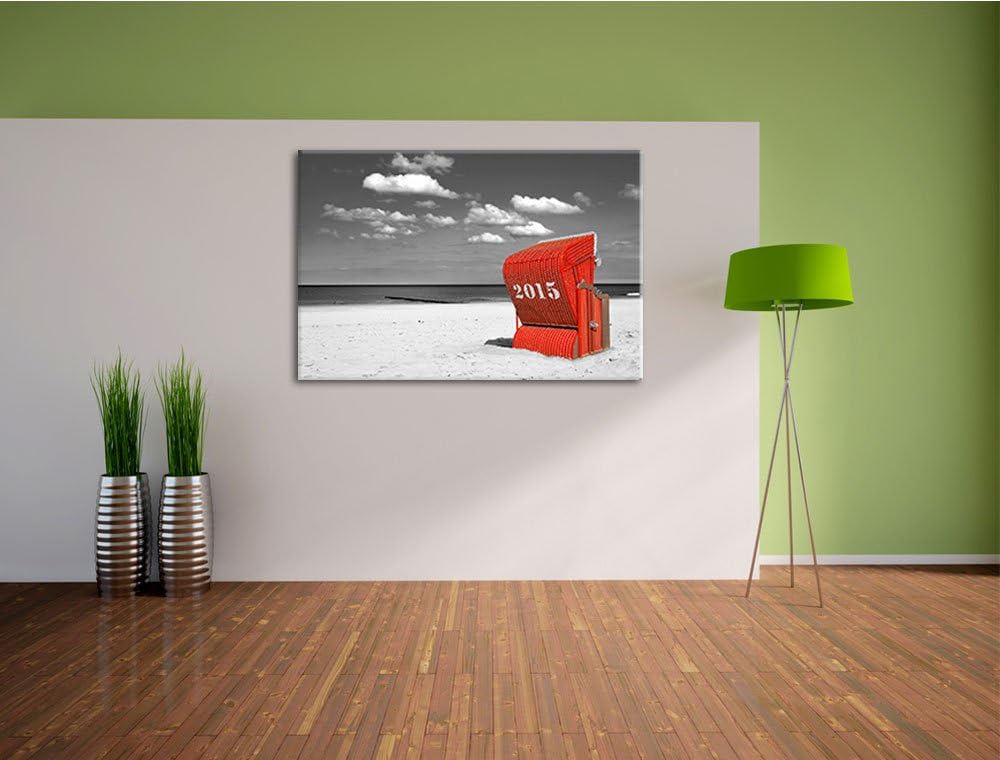 Pixxprint Strandkorb an der Nordsee 100x70cm Leinwandbild Wandbild Kunstdruck, 100x70