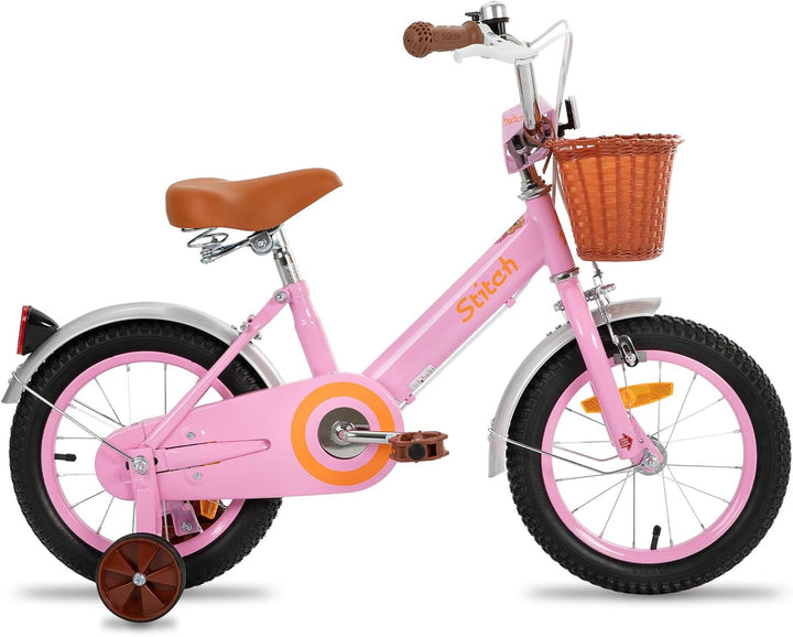 STITCH Retro 12/14/16/18 Zoll Kinderfahrrad für 2-8 jährige Mädchen, Kinderfahrrad mit Frontkorb & S