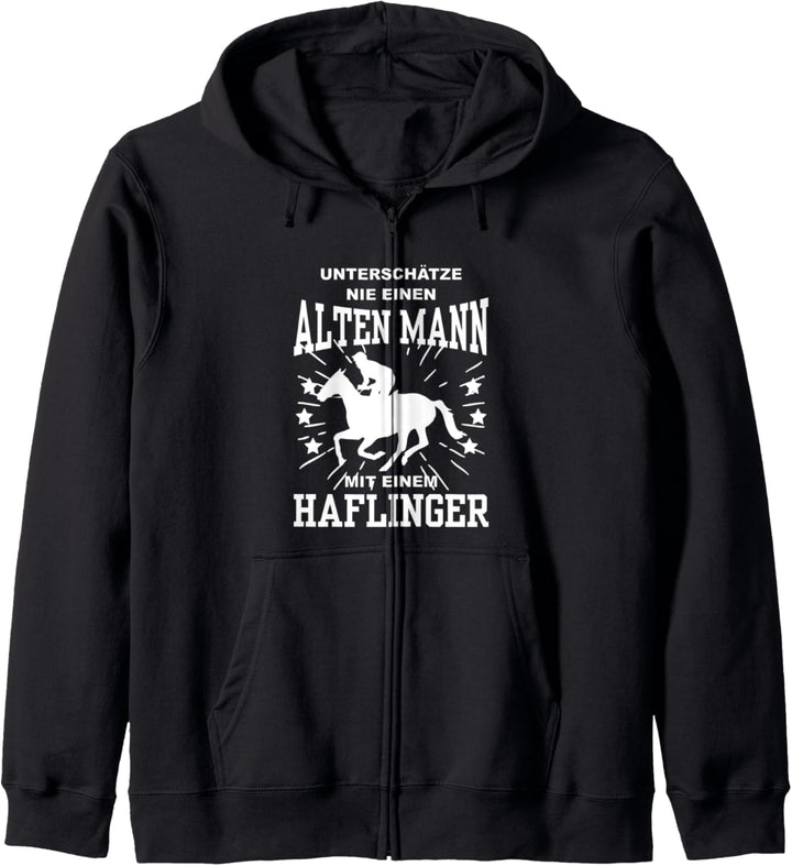 Geschenk Pferdebesitzer alten Mann mit einem Haflinger Kapuzenjacke