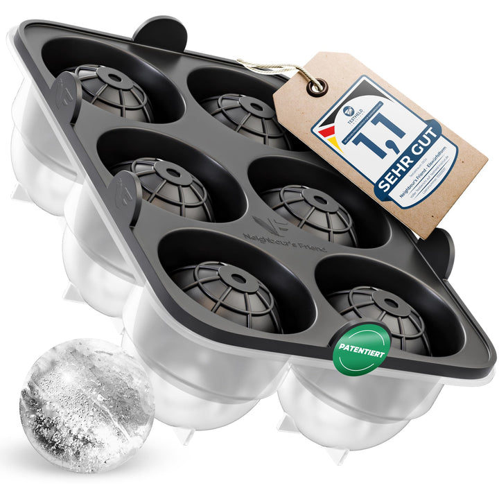 Neighbour's Friend Patentierte Eiskugelform XL - Grosse Eiswürfelform rund Platinsilikon für Cocktai