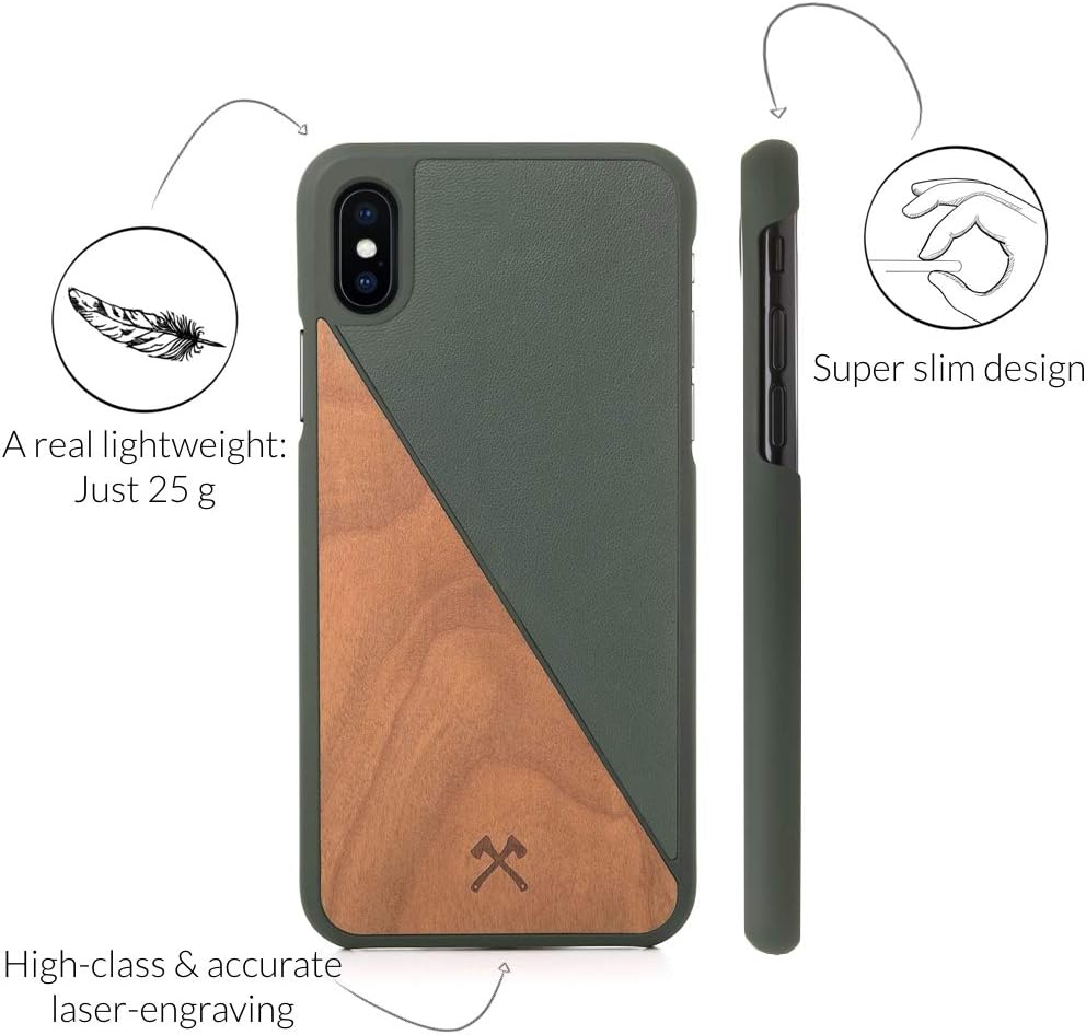 Woodcessories - Hülle kompatibel mit iPhone XS Max aus Echtholz - EcoSplit Case (Kirsch/Grün) Kirsch
