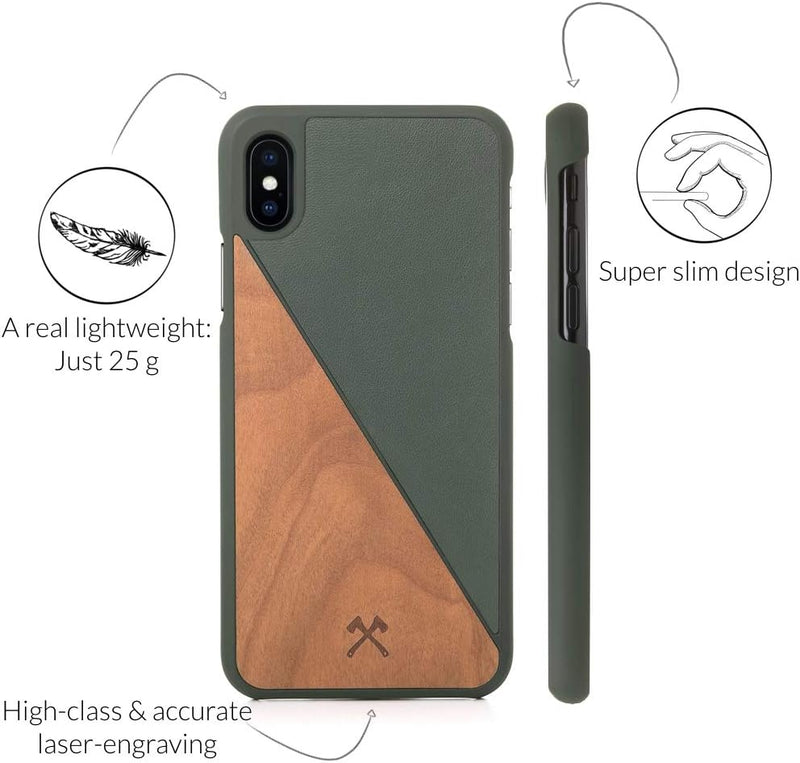 Woodcessories - Hülle kompatibel mit iPhone XS Max aus Echtholz - EcoSplit Case (Kirsch/Grün) Kirsch