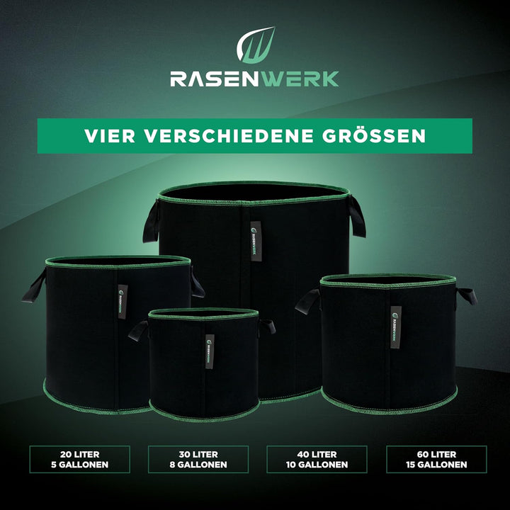 40 Liter Pflanztasche aus Vliesstoff - Pflanzsack für Garten, Gewächshaus &amp; Balkon - Pflanzbeutel fü