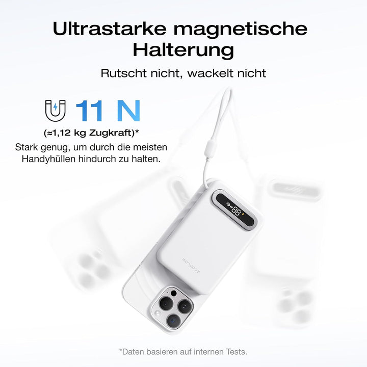 EcoFlow Qi2.2 Magsafe Powerbank 10000mAh 25W mit USB C 36W Kabel, Qi2.2-Zertifiziert Magnetische Pow