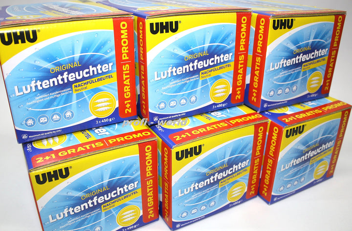 18 x UHU Luftentfeuchter 450g, 47135, praktischer Nachfüllbeutel für Air-Max