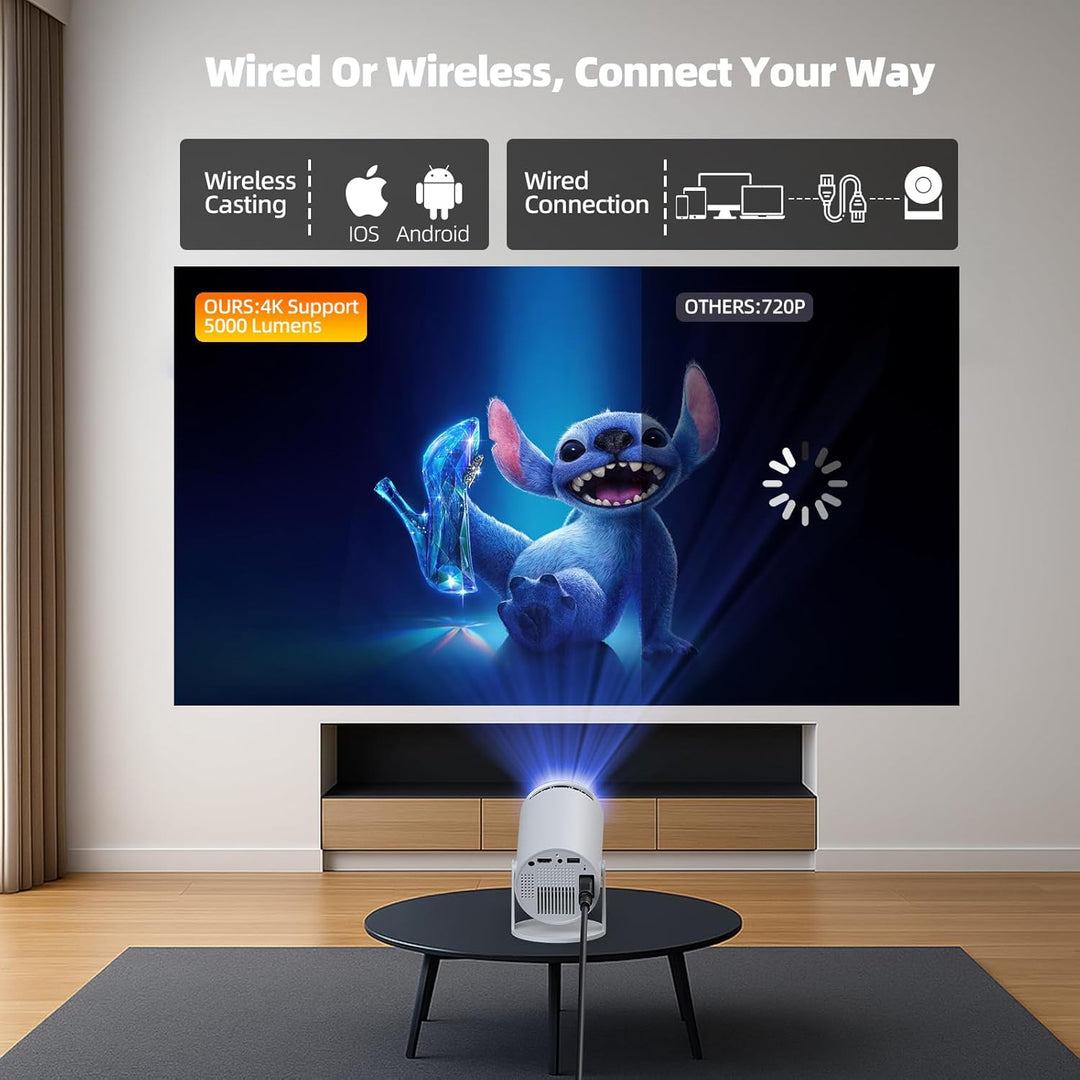 Mini Beamer 4K Projektor, Android TV 11.0 Tragbarer Projektor, Smart Projector mit WiFi 6 & Bluetoot