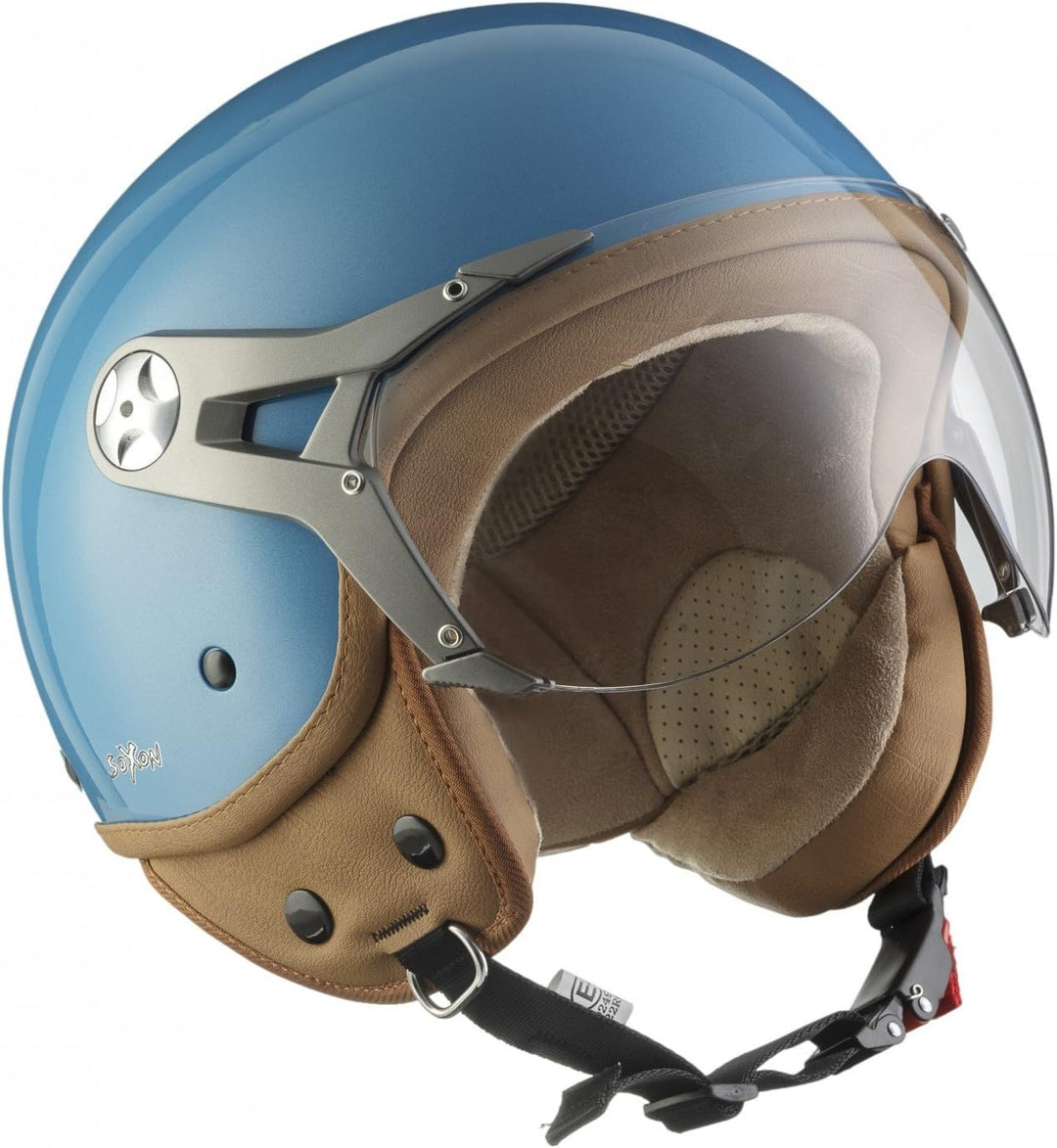 Soxon® SP-325 Mono „Crystal Blue“ · Jet-Helm · Motorrad-Helm Roller-Helm Scooter-Helm Moped Mofa-Hel