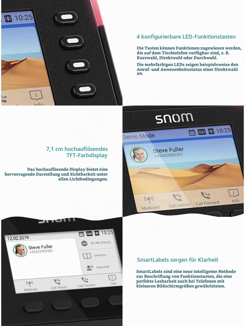 Snom D713 IP Telefon, SIP Tischtelefon (2,8" TFT-Farbdisplay 320 x 240 Pixel, 4 Programierbare Taste