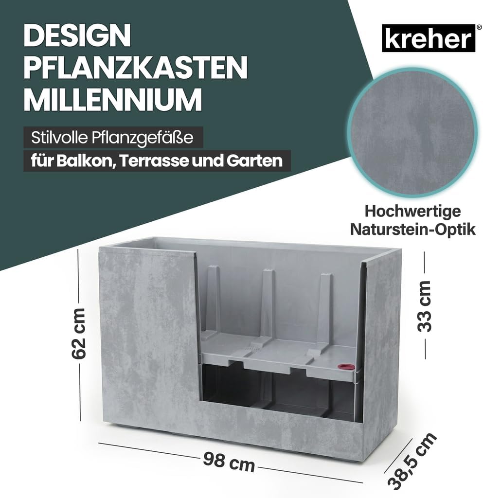 Kreher XL Pflanzkasten Millennium in verschiedenen Formaten und Farben. Tolle Naturstein Optik in Br