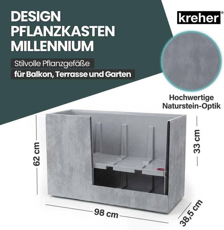 Kreher XL Pflanzkasten Millennium in verschiedenen Formaten und Farben. Tolle Naturstein Optik in Br