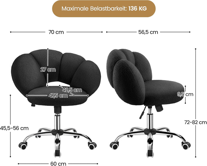 Yaheetech Schreibtischstuhl Bürostuhl Ergonomisch Bürosessel in Wolkenform Schminktischstuhl bis 136