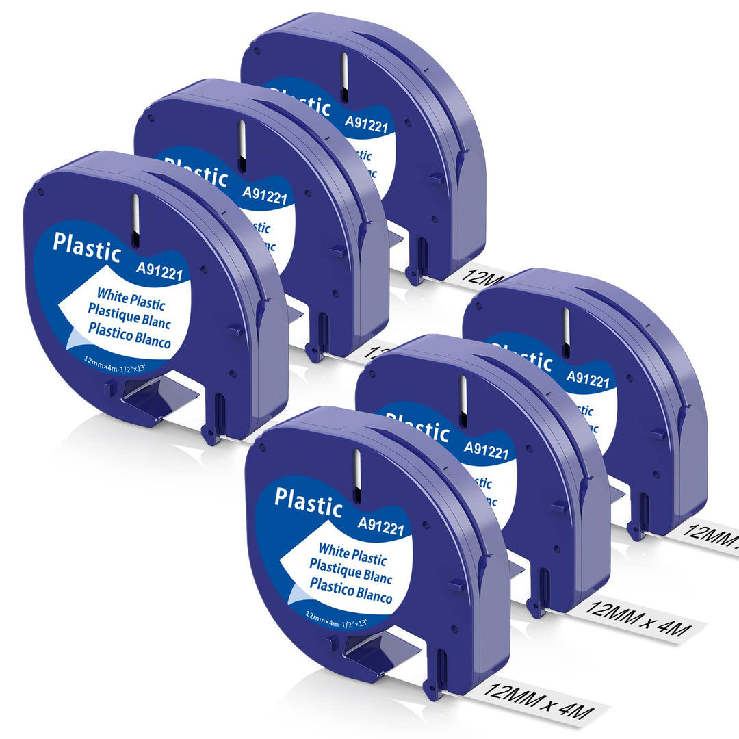 Aken 12mm x 4m Plastic white Etikettenband Kompatibel mit Dymo Letratag XR LT-100H LT-200B LT-100T L