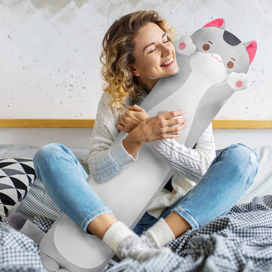 Mewaii Graue Katze Plüschtier 50CM Lange Katze Kuscheltier Plüschtier Katze Kissen für Kinder Gesche