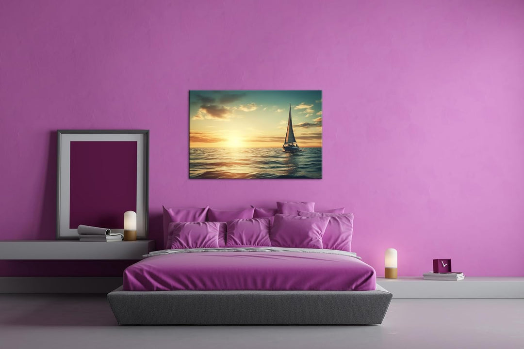 deyoli Segelboot im Ozean Format: 80x60 cm als Leinwandbild, Motiv fertig gerahmt auf Echtholzrahmen