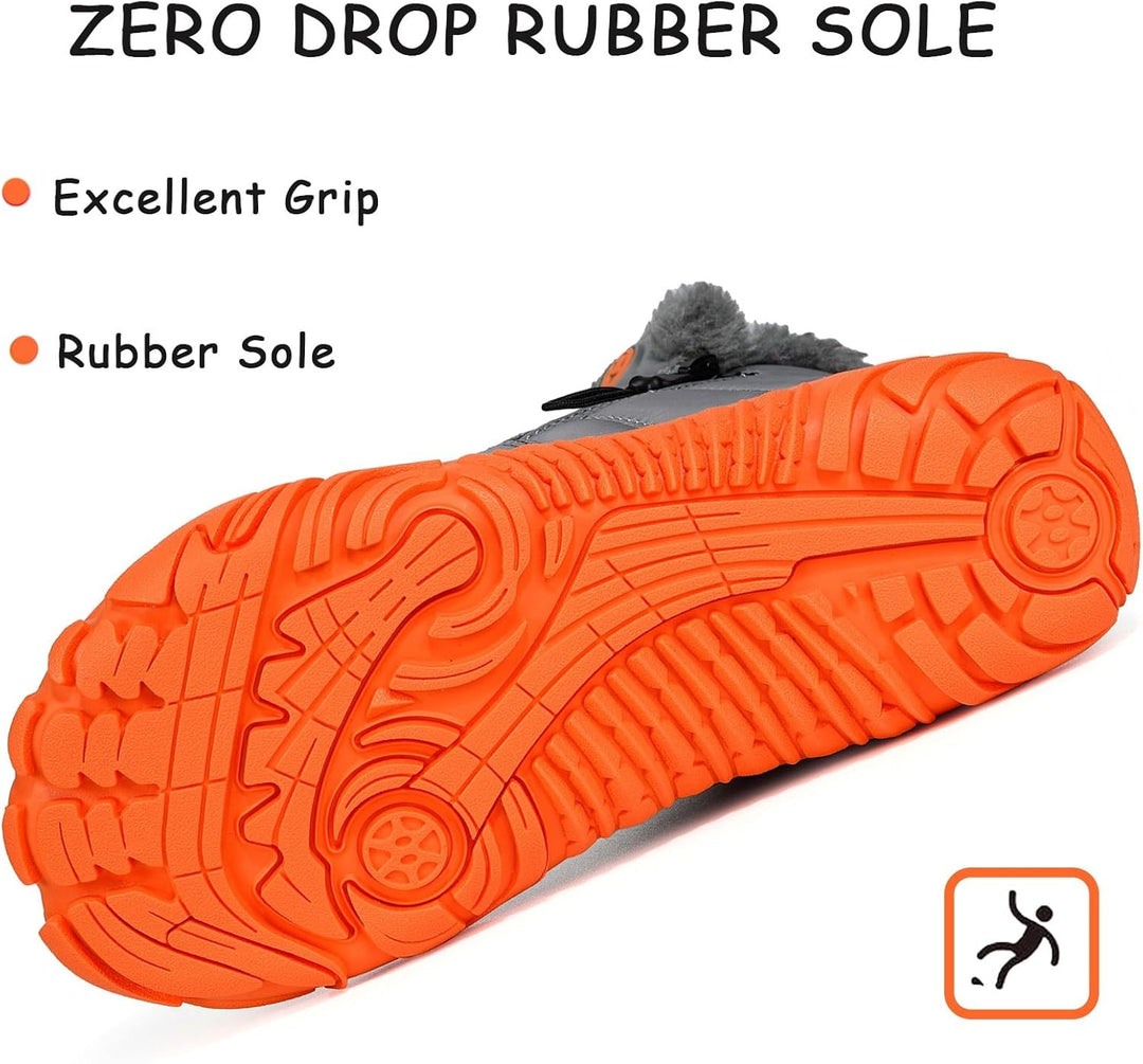 Unisex Kinder Barfussschuhe Winter Stiefel Warm Gefütterte Schneestiefel,Gr.29-39 35 EU Rauchgrau, 3