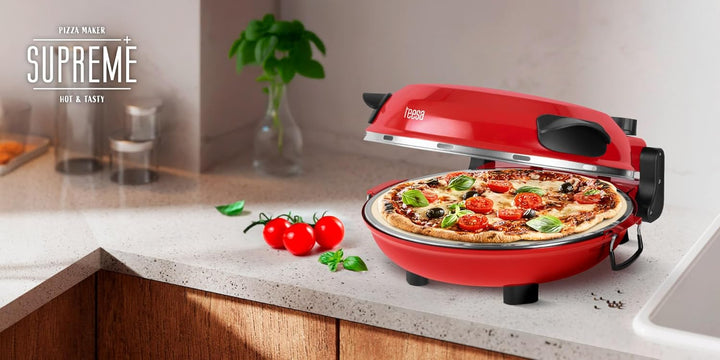 Teesa Supreme+ Pizzaofen, 405 °C, 1200 W, Sichtfenster der Klinge abnehmbar, Stein, Temperaturkontro