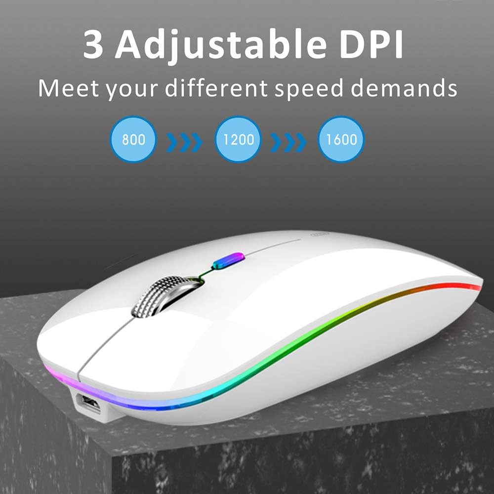 Uiosmuph G12 Maus Kabellos, LED 2.4G Leise Funkmaus Wiederaufladbar Wireless Mousemit Nano-USB-Empfä