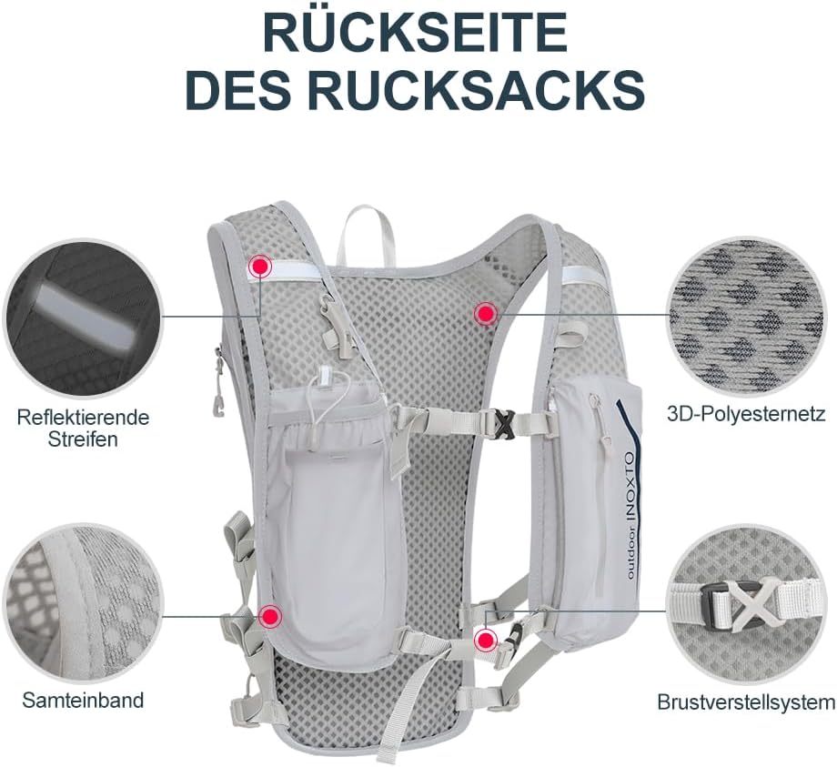 INOXTO Sport Wasserbeutel Weste Mit 1.5l Trinkblasen Running Weste Rucksack FüR Outdoor Wandern Trai