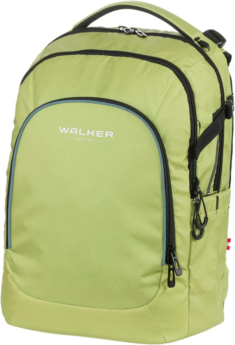 Walker 42122-361 - Schulrucksack Campus Evo 2.0 "Lime" mit 3 Fächern, Zippfach am Rücken, Schultasch