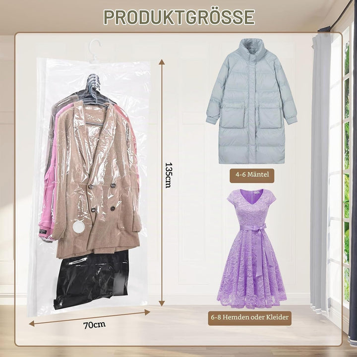 4 Stück Vakuumbeutel für Kleidung, 2 Stück (135x70cm) + 2 Stück (110x70cm), Hängende Vakuumierbeutel
