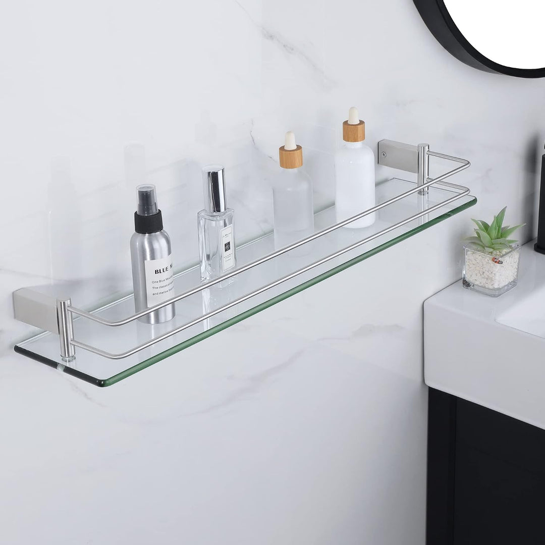 SAYAYO Duschablage Glasregal Edelstahl Duschregal Badezimmer Regal Gebürstete Duschkorb Shampoo Halt