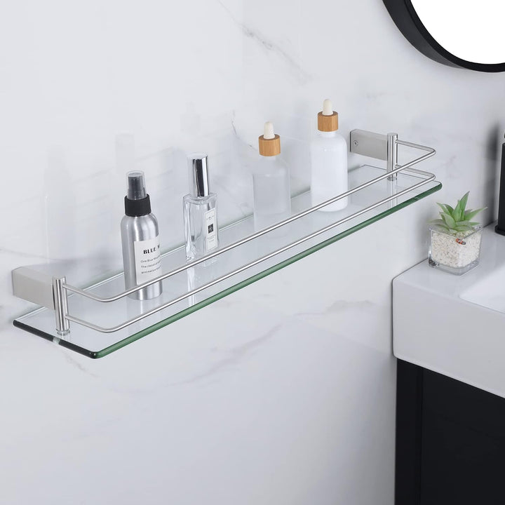 SAYAYO Duschablage Glasregal Edelstahl Duschregal Badezimmer Regal Gebürstete Duschkorb Shampoo Halt