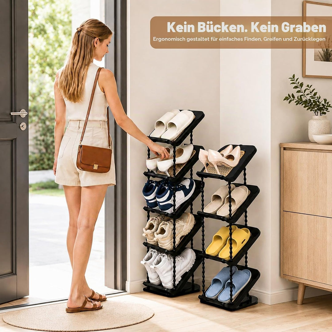 2 Stück Schuhregal Schmal mit 5 Ebenen, Platzsparend Schräg Schuhablage, Schuhschrank Schuhaufbewahr