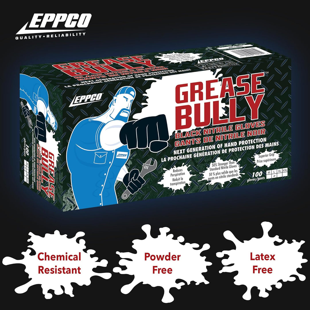 Kunzer Nitril-Einweghandschuhe Schwarz Grease Bully (Dispenser mit 100 Stück), L (100er Pack), L (10