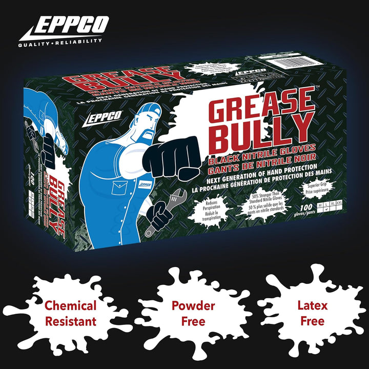 Kunzer Nitril-Einweghandschuhe Schwarz Grease Bully (Dispenser mit 100 Stück), L (100er Pack), L (10
