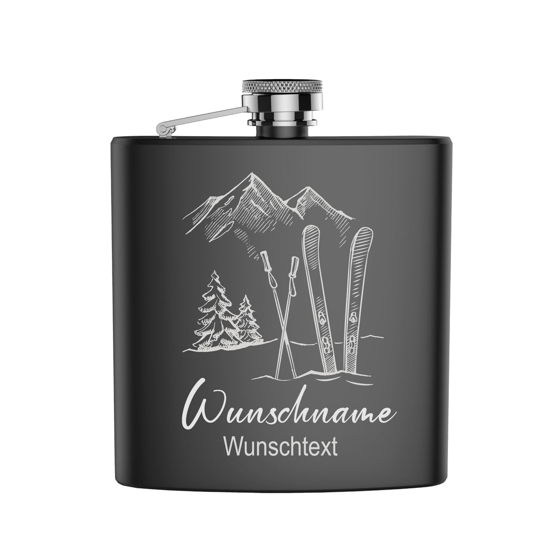 FORYOU24 Edelstahl Flachmann SKI mit persönlicher Namens Gravur | Geschenk Wandern Klettern Bergstei