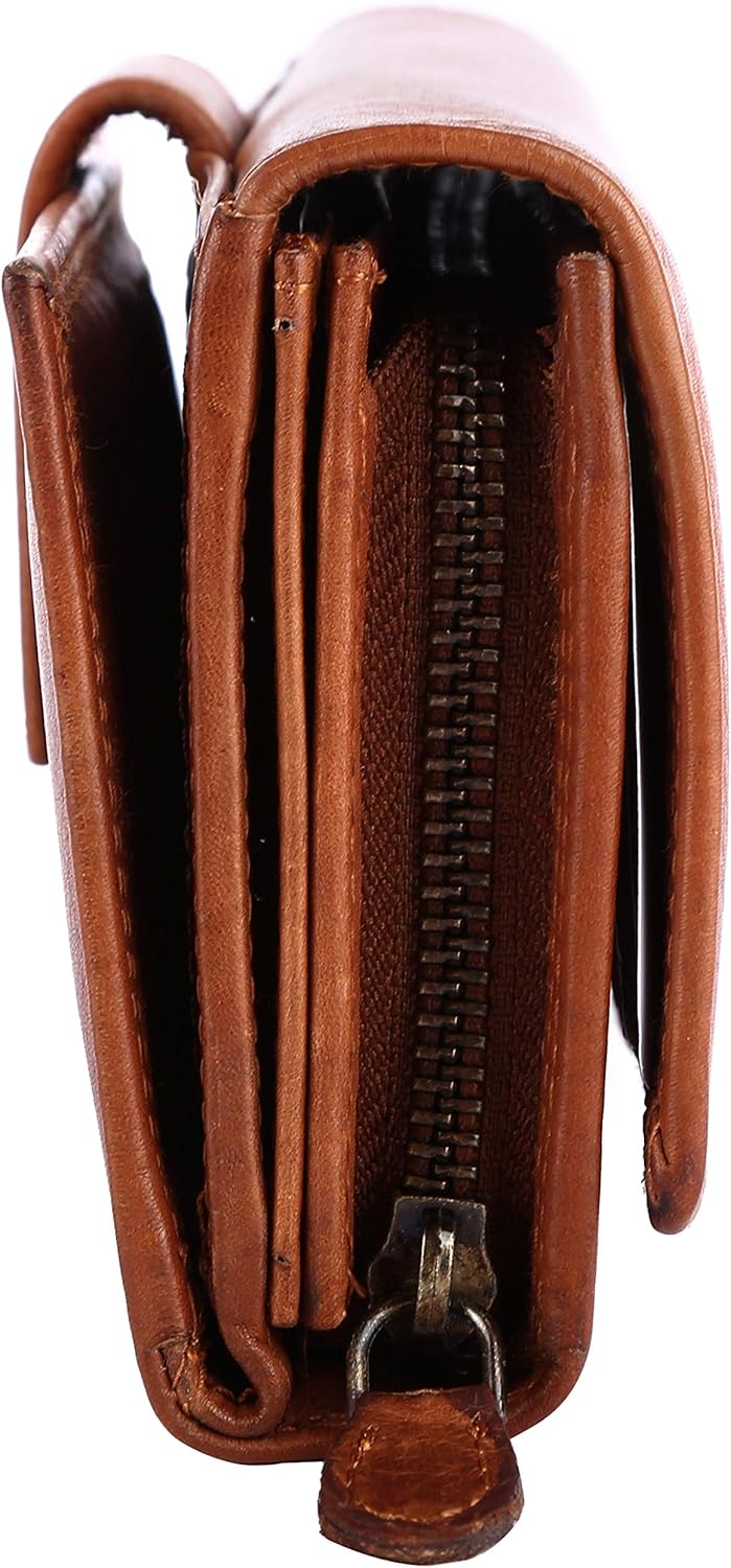 Chunkyrayan Damen Portemonnaie Echtleder XXL RFID Schutz inklusive Leder Schlüsselanhänger Braun, Br