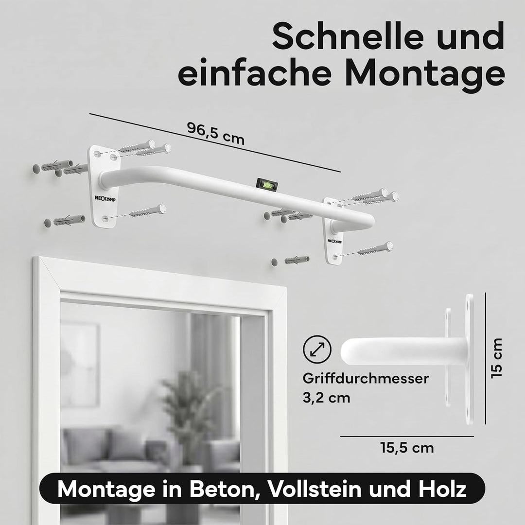 NEOLYMP Klimmzugstange Wandmontage bis 200kg – Stabile Pull Up Bar aus Premium Stahl für Home Gym, O