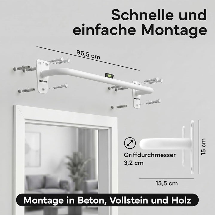 NEOLYMP Klimmzugstange Wandmontage bis 200kg – Stabile Pull Up Bar aus Premium Stahl für Home Gym, O