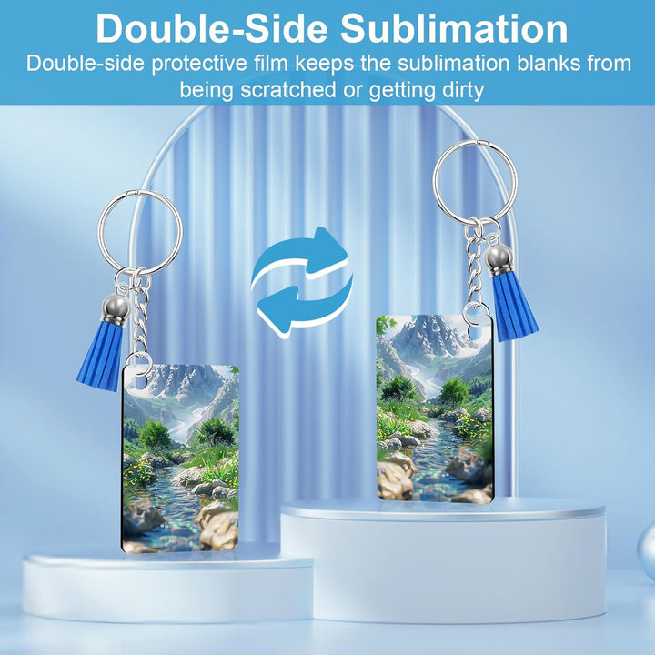 120 Stück Sublimation Rohlinge Schlüsselanhänger Set mit Wärmeübertragungs MDF Rechteckig Blanko, Qu