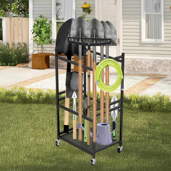 Gartenwerkzeug Organizer 3-stufig,Yard Tool Tower Rack,Garten Werkzeugregal mit 3 Beweglichen Haken