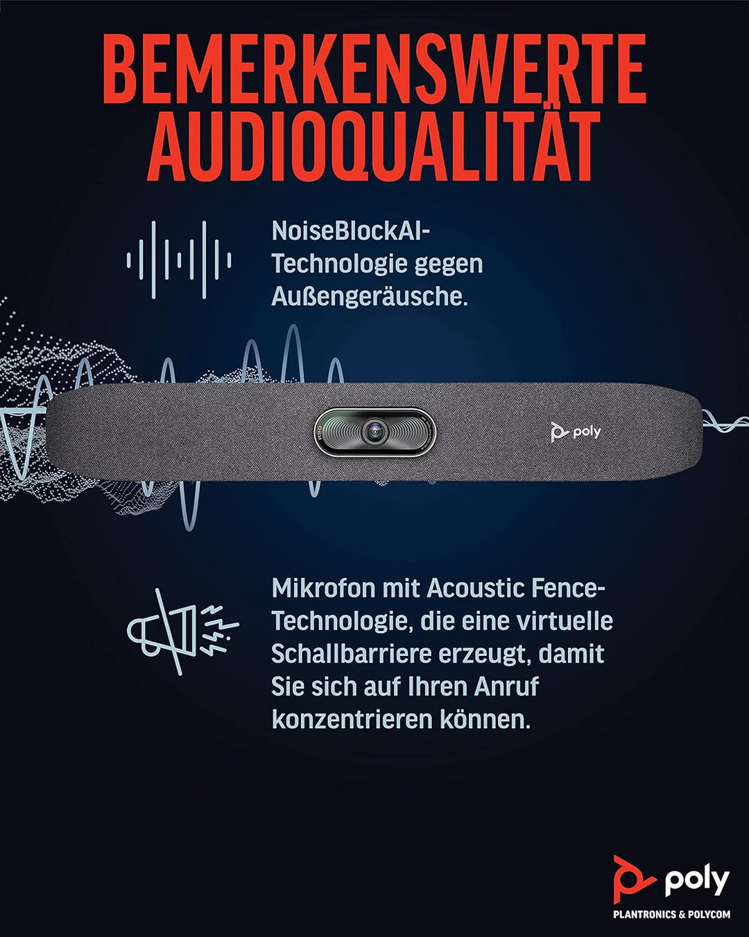 Poly Studio R30 – 4K-Videokonferenzsystem (Plantronics) – Kamera, Mikrofon & Lautsprecher für kleine