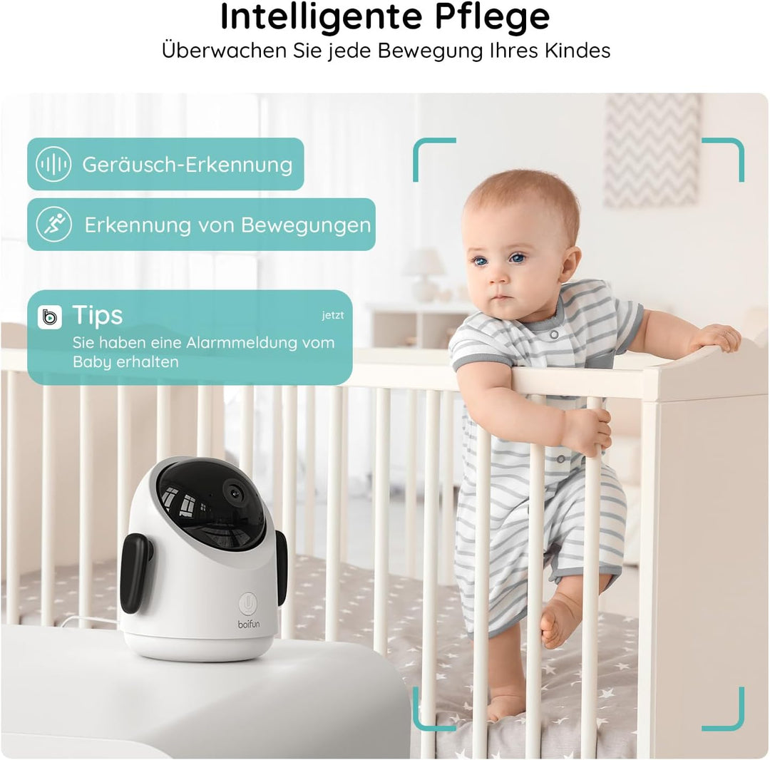 BOIFUN Babyphone mit Kamera, 360 Gard WLAN 2MP Video Babyfon mit App, 4×Zoom, Bewegungsverfolgung, I