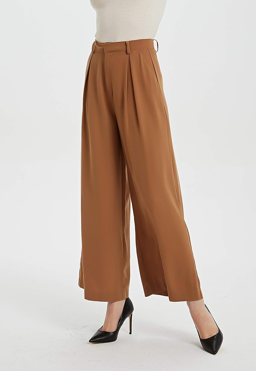 Tronjori Damen Hose Weites Bein Frauen Lange Hose mit Taschen Einfarbig Lose elastische Hohe Taille