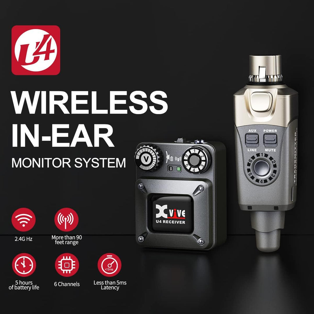 Xvive U4 In Ear Monitor Wireless System Professionelles Drahtloses IEM für Studio, Live-Performance