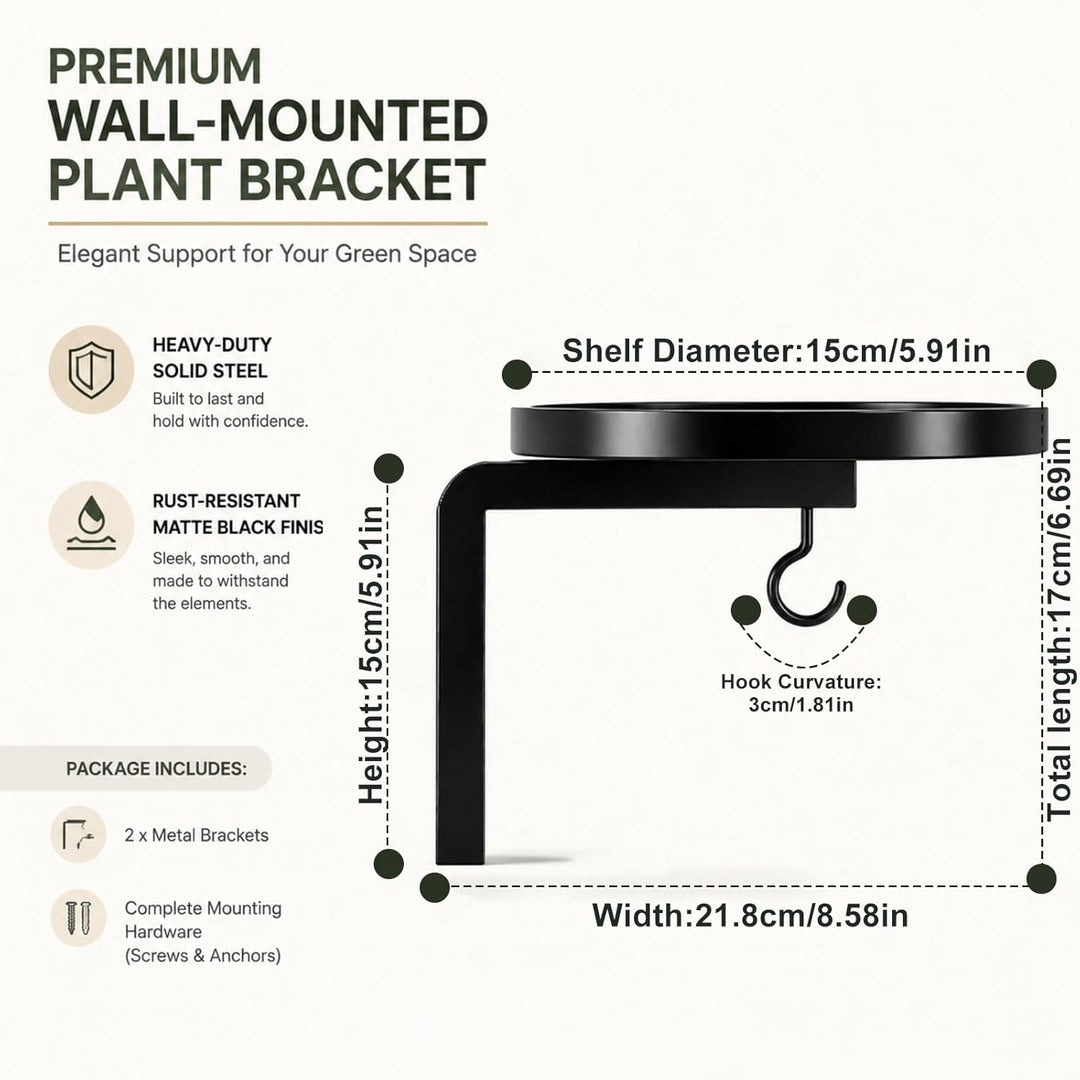 2 Stück Pflanzenständer Wandmontage Metall, Pflanzenhalter mit Ablage und Haken, Wandbehang Blumenre