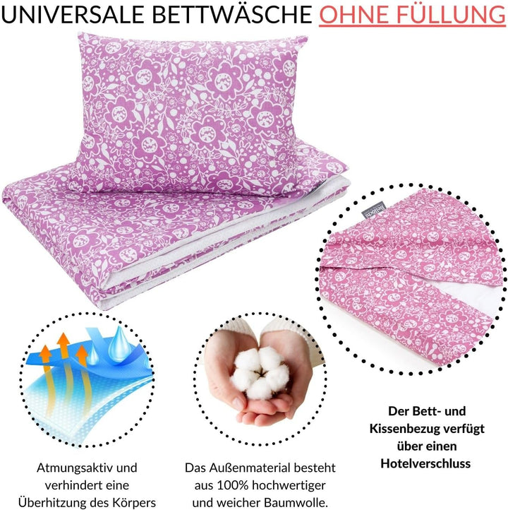 Bellochi Kinderbettwäsche 100x135 aus 100% Baumwolle, Kinderbettdecke 100x135 Set mit Kissen, Kinder